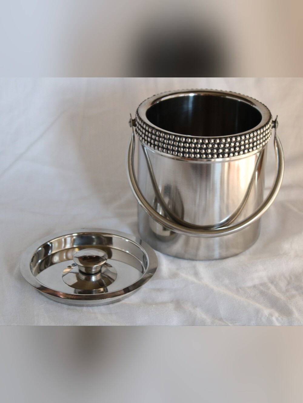 Cynthia ROWLEY Stainless Steel Ice Bucket with Studded Rim and Handle - Picture 3 of 10